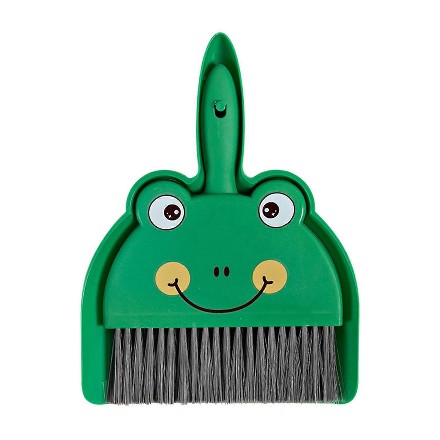 Dustpan and Brush Set Cartoon Mini Portable Cleaning Broom with Dust Pan for Desk Frog