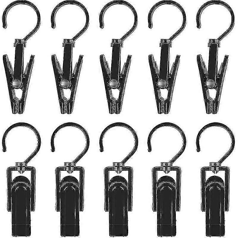 20 Pack Hook Accessory Clips - Plastic Hangers with Clamp and Notches Rotating Hooks Clips for Shoes/Boots Black