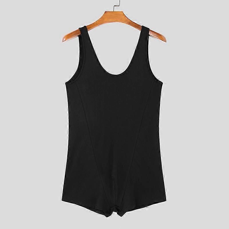 INCERUN Mens Lapel Jumpsuits Sleeveless Buttons Romper Briefs Bodysuits