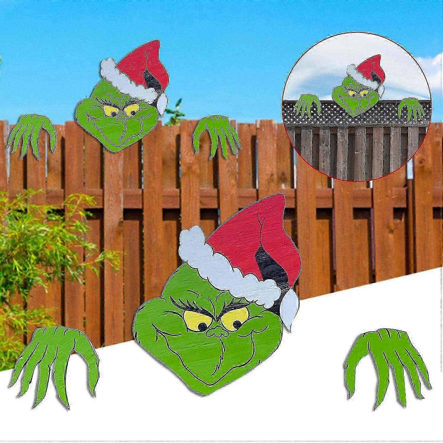 Christmas Peeking Garden Yard Fun Fence Peeker Plastic Ornaments for Art Home Patio Holiday Decor