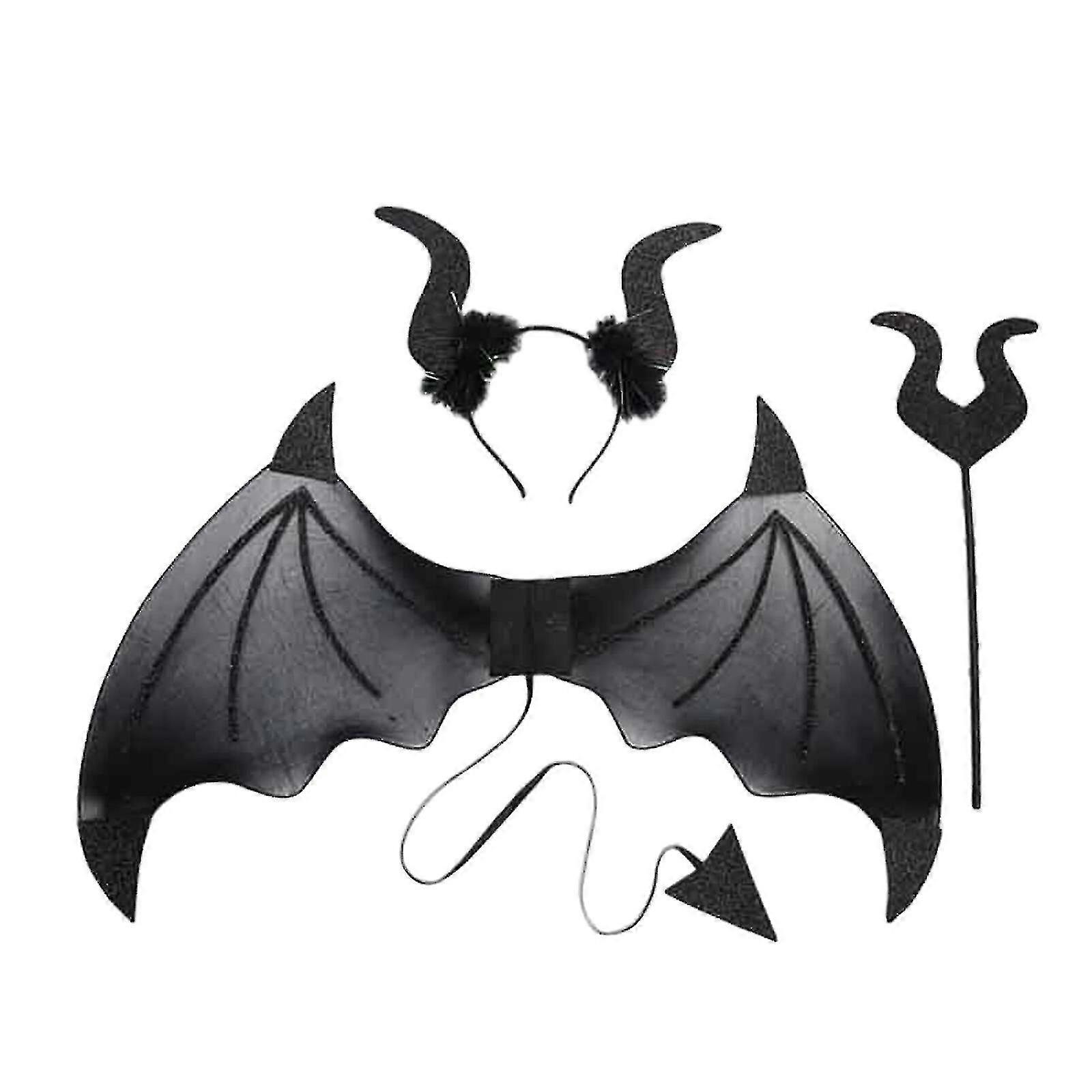 Devil Costume Set Demo Costume Accessories Including Devil Wing Horn Headband Devil Tail For Halloween Cosplay Party-hao