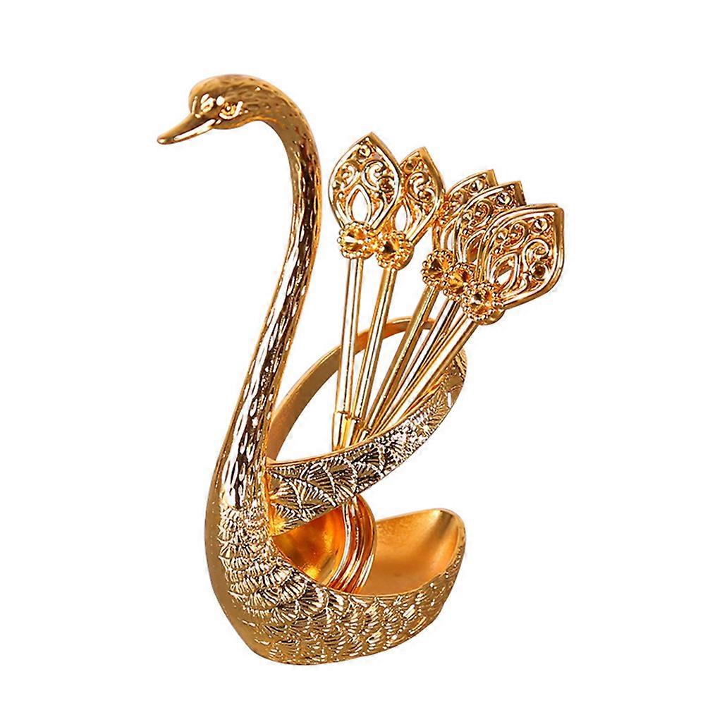 Cute Swan Base Holder with Spoons Elegant Dinnerware Organizing Rack Anti Rust Waterproof Guests Entertaining Supply gold