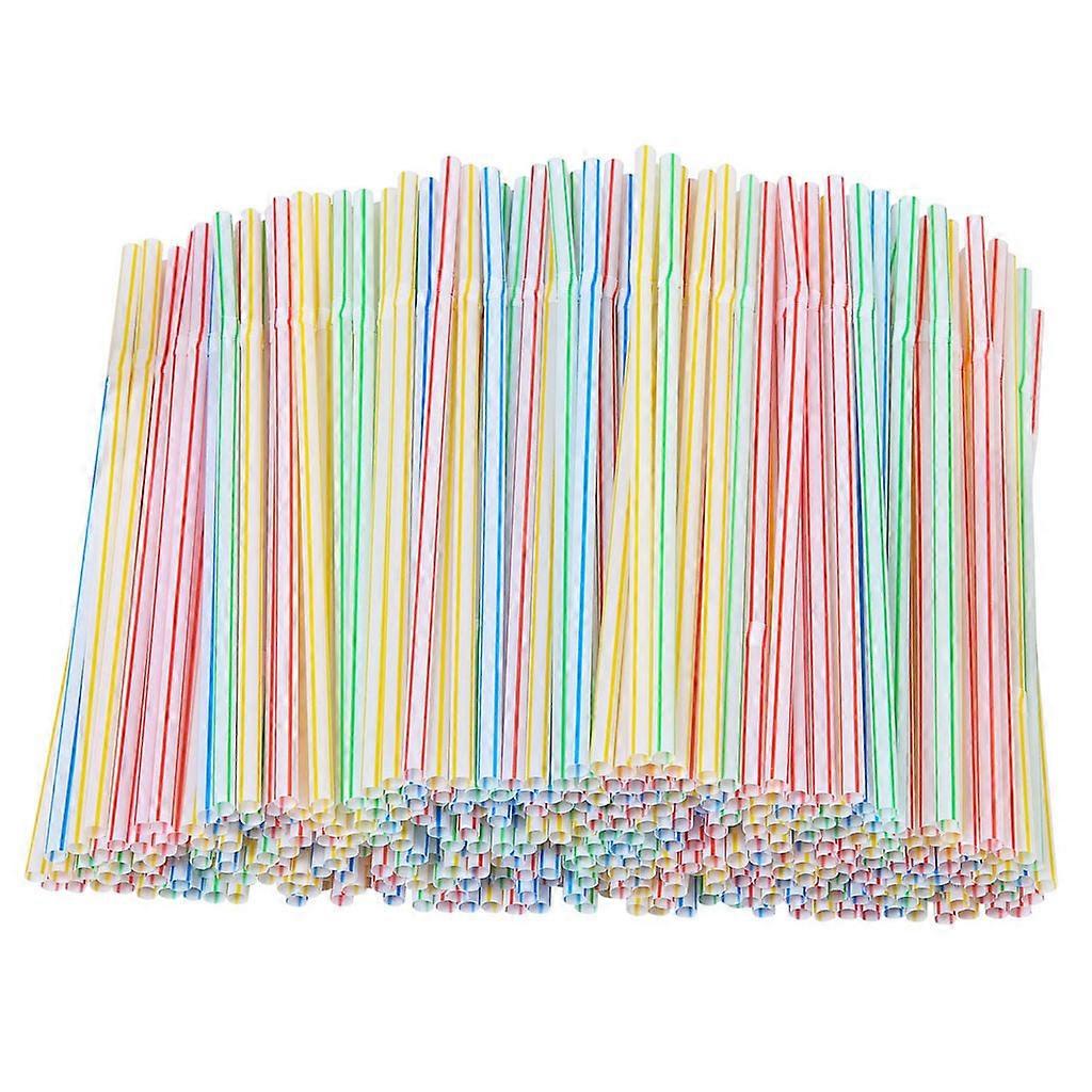 1100 Plastic Drinking Straws 8 Inches Long Multi-Colored Striped Bedable