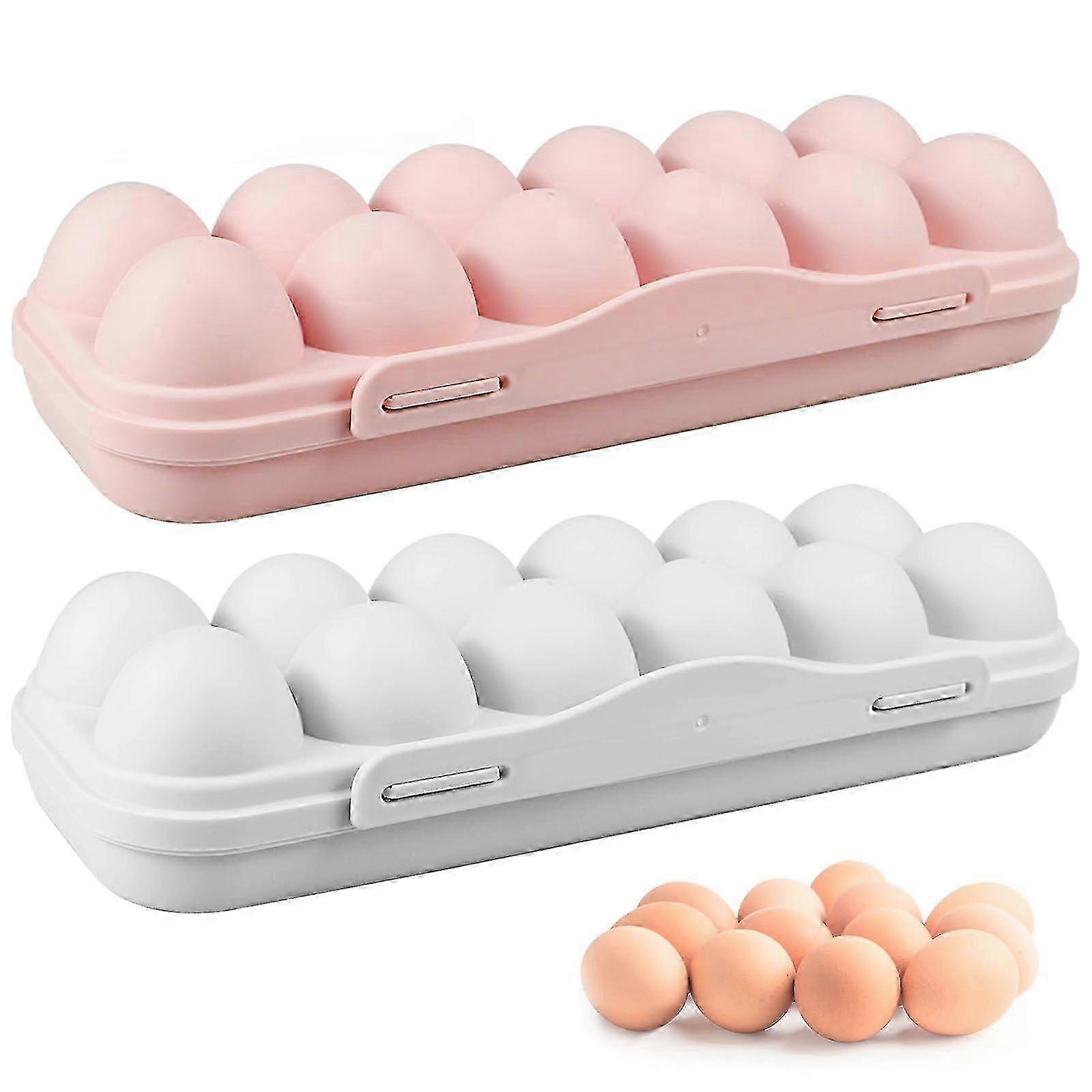 2er Pack abgedeckte Eierhalter, 12 Gitter Eierhalter für Kühlschrank Eieraufbewahrungsbehälter Kunststoff Kühlschrank Eierschalen Eieraufbewahrungsbox mit Deckel passt (24Eggs f54