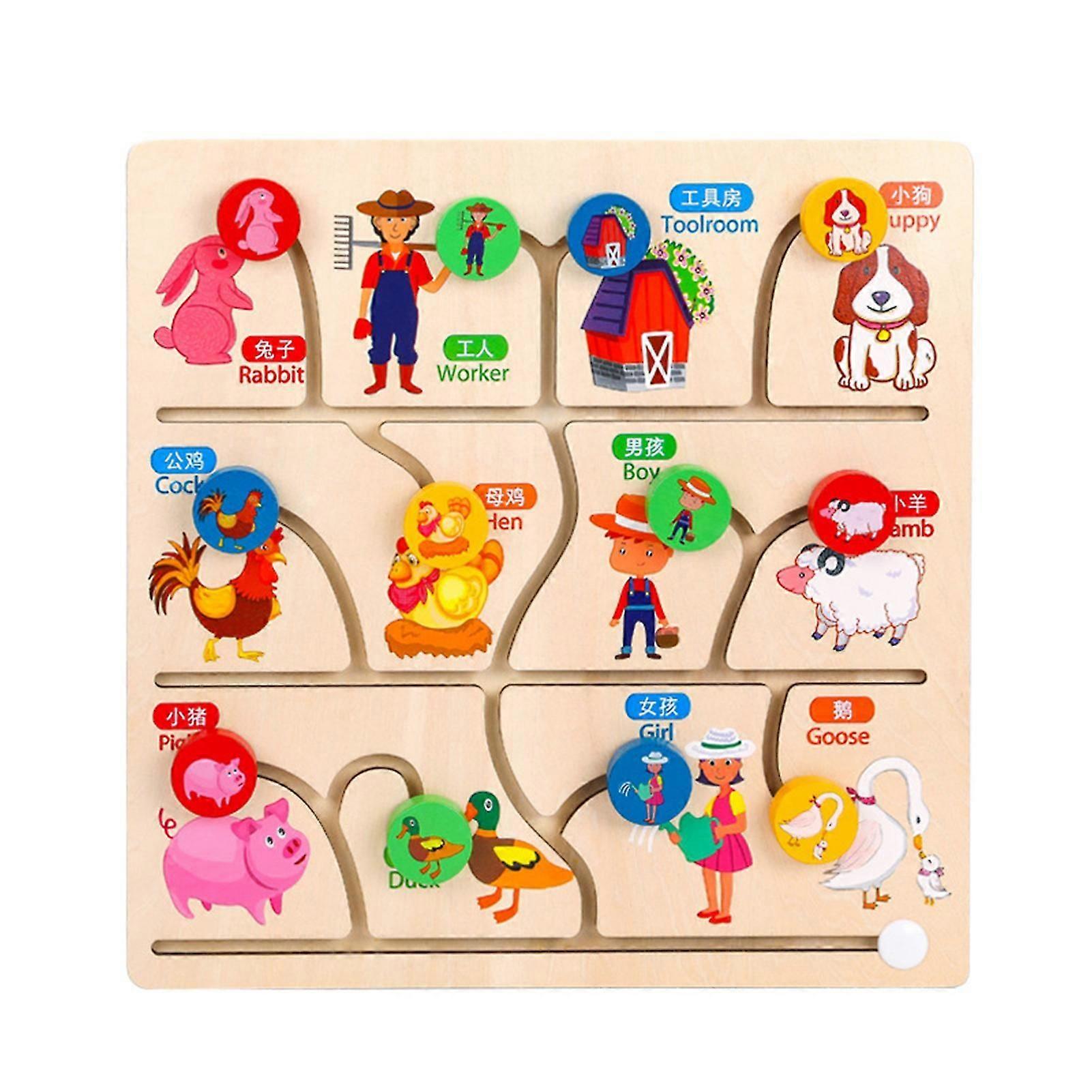Wooden Animal Number Maze Puzzle Board Eco-friendly Early Learning Toy For Kids Fun Matching Game With Smooth Edges
