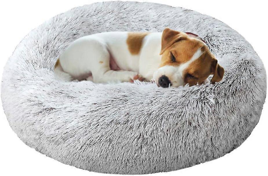 Calming Donut Dog Bed, Ideal For Snuggling, Anti-Anxiety Plush Dog Bed, Soft & Cozy Material, Raised Rim Support, Non-Slip Bottom, Self Warming Bed