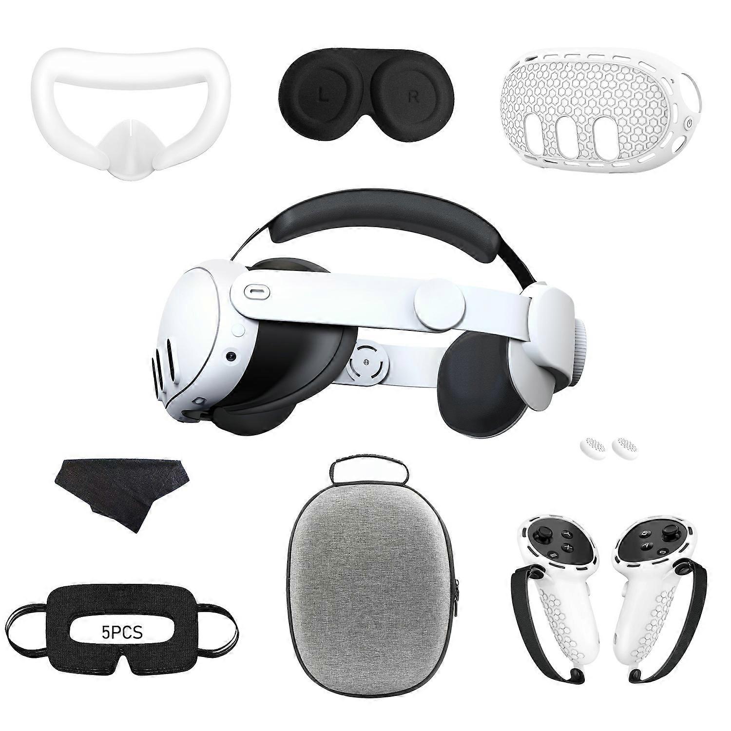 9-Piece Accessory Kit for Meta Quest 3: Head Strap,EVA Storage Case,Silicone Handle Covers,and More