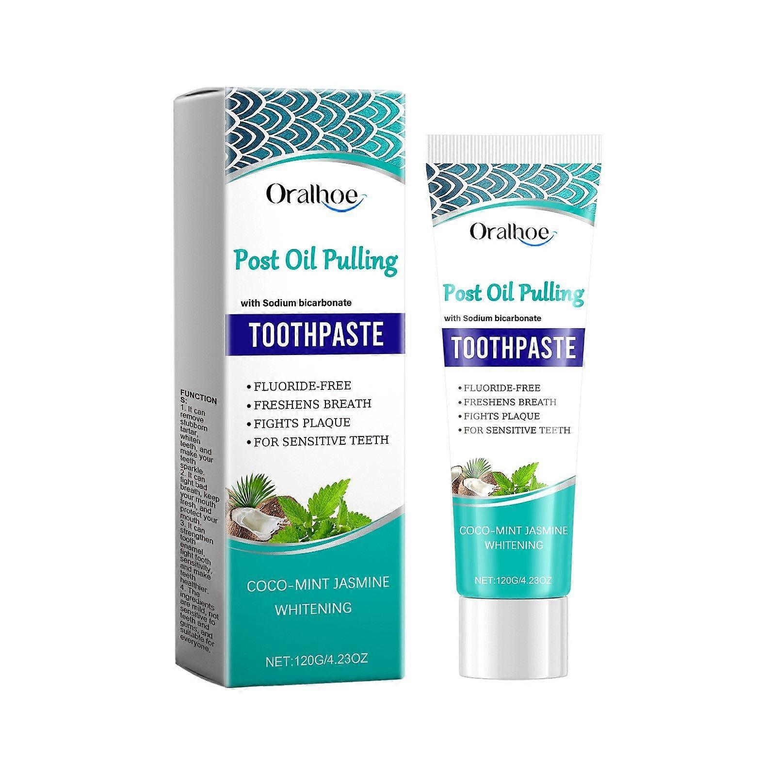 Post Oil Pulling Toothpaste, Coco-Mint Jasmine Whitening Toothpaste, Fresh Breath & Brightens Teeth & Protects Enamel, Fluoride Free Toothpaste 120g