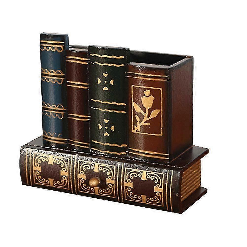 1PC Retro Pen Holder with Drawer European Style Wooden Pen Container