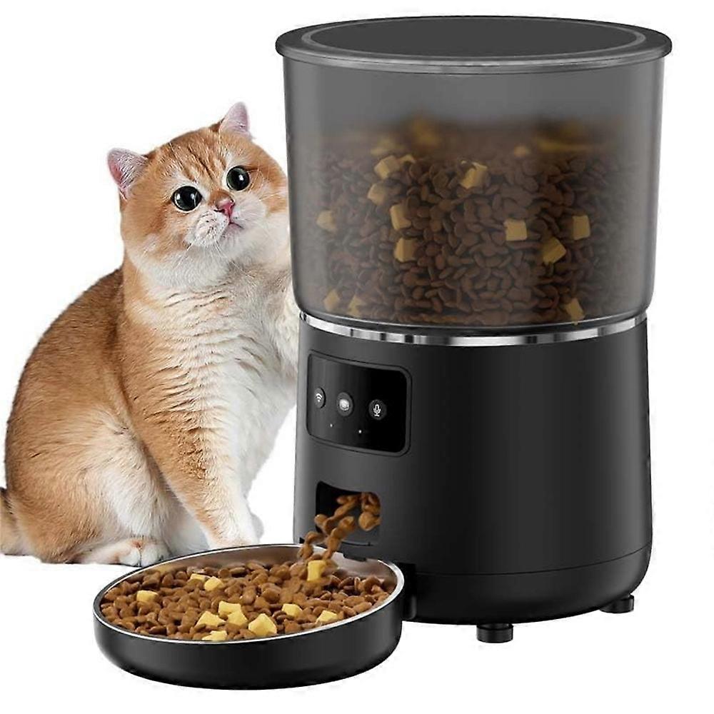Distributeur automatique de nourriture intelligent Wi-Fi 4 L avec télécommande et application pour chats et chiens – Prise UE – Noir