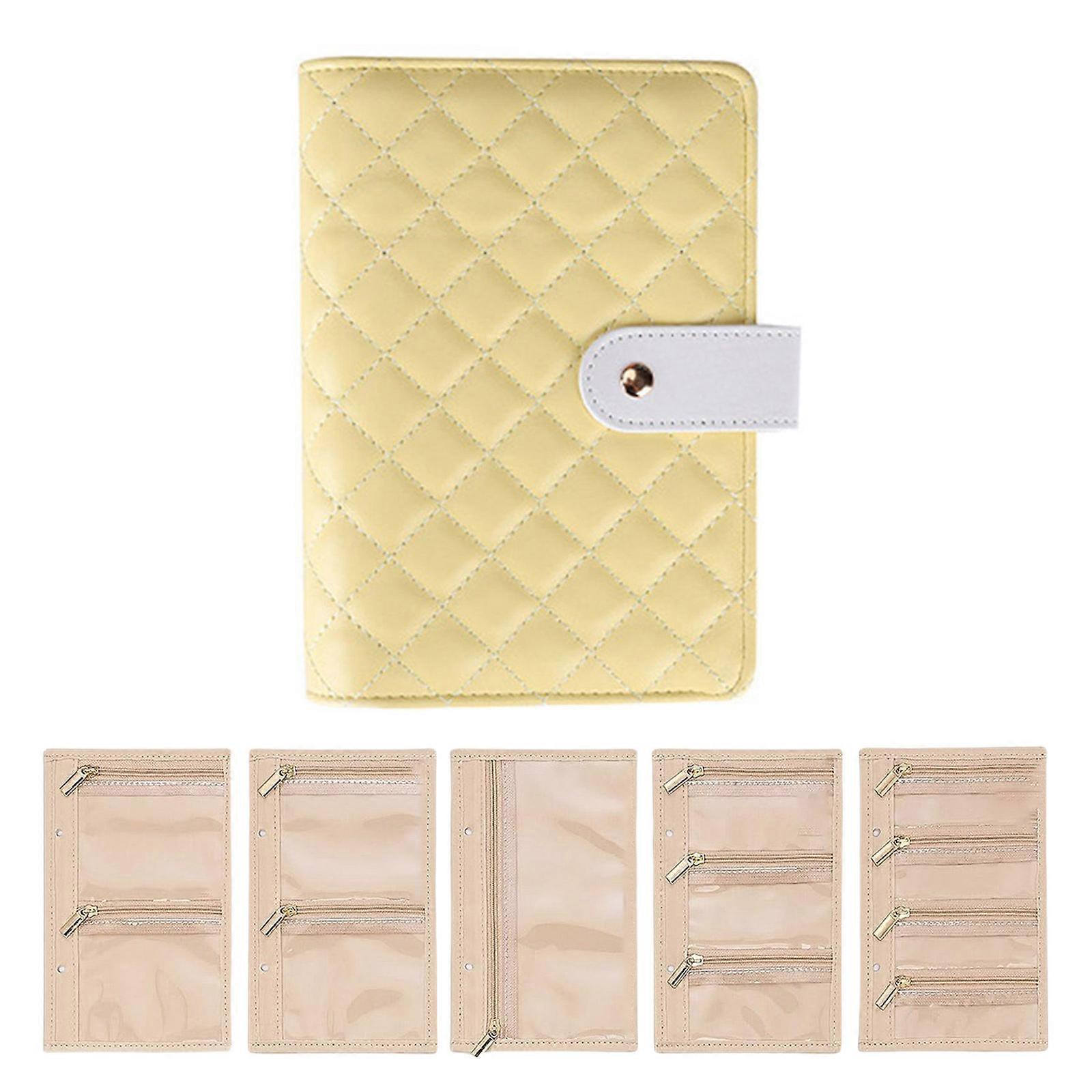 透明なジュエリーバインダー、クリアページ付き防塵オーガナイザー、イヤリングとネックレス、チケット収納ブック、イエロー