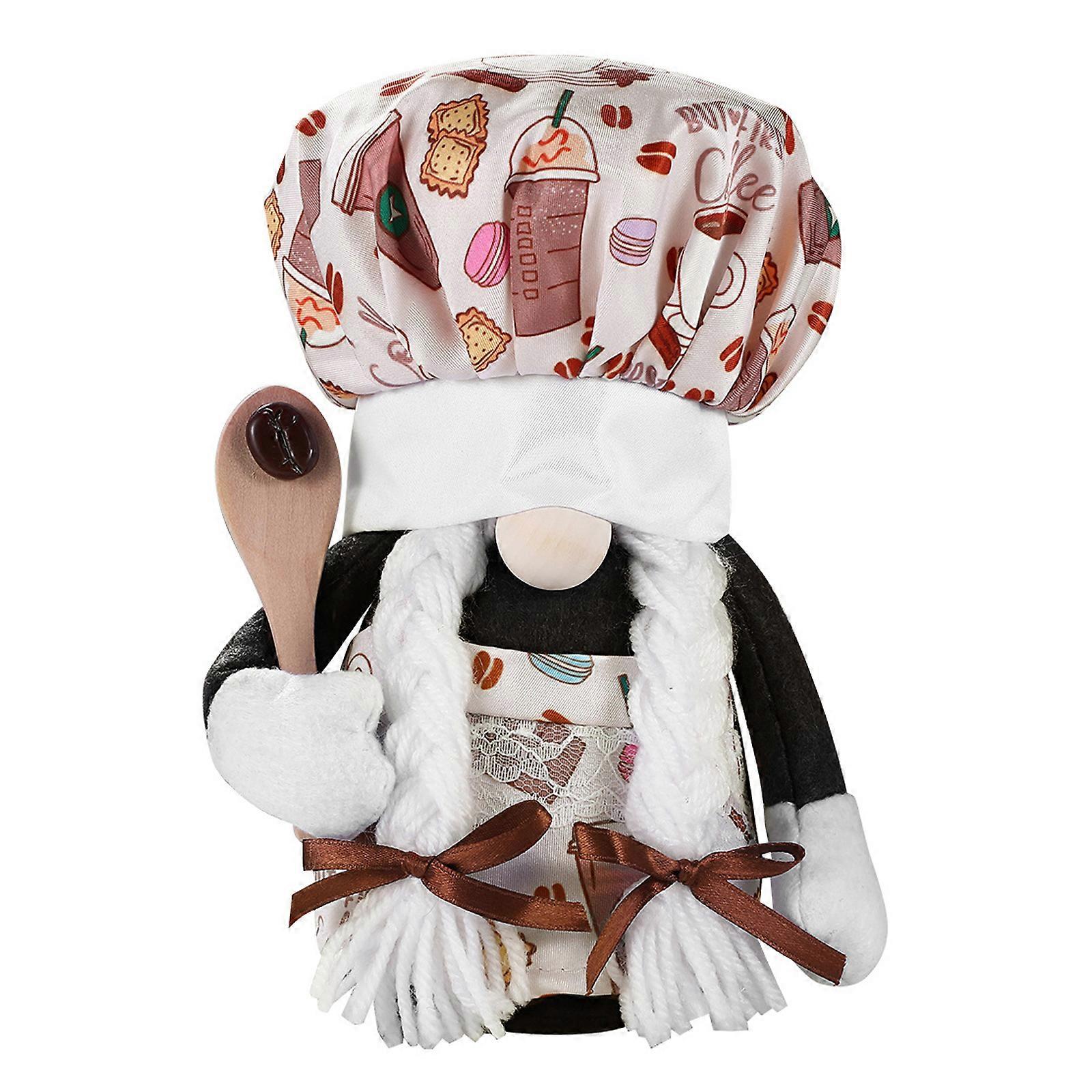 Swedish Style Stuffed Gnomes Dolls Lovely Coffee Gnomes with Cook Hat Tabletop Ornament for Desk or Window Display