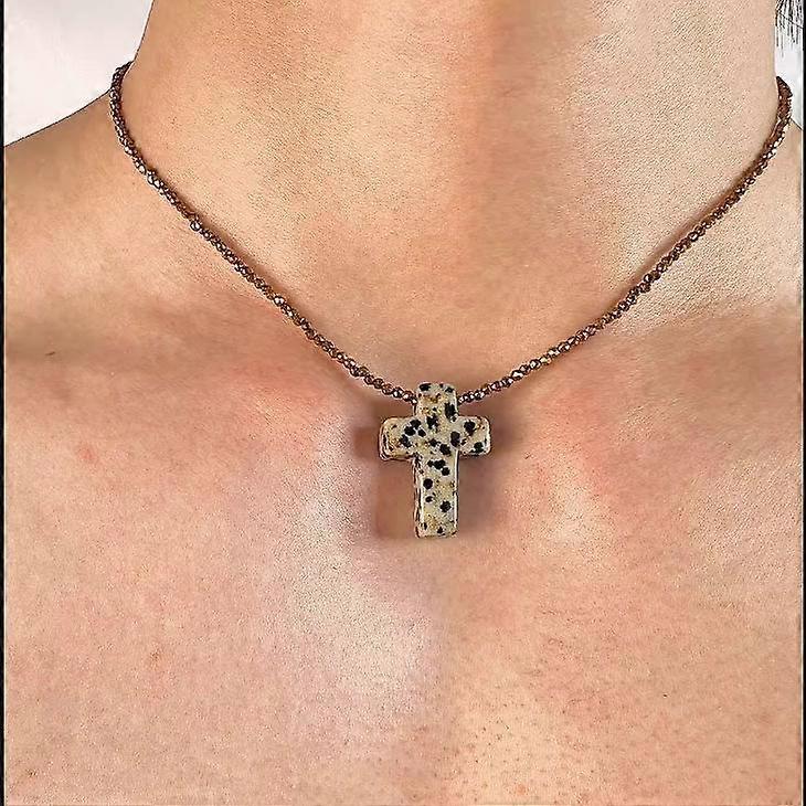 Handgemachte Rohstein Perlenkette Naturstein Kreuz Halskette