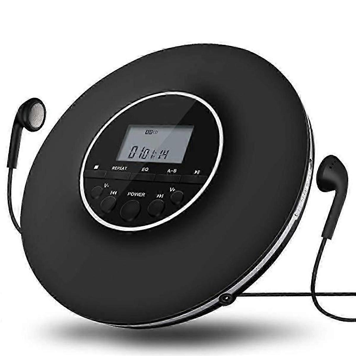 Portable CD Player MP3 Music Player with Stereo Earbuds and Bluetooth Output CD Player with LCD Display Black jn