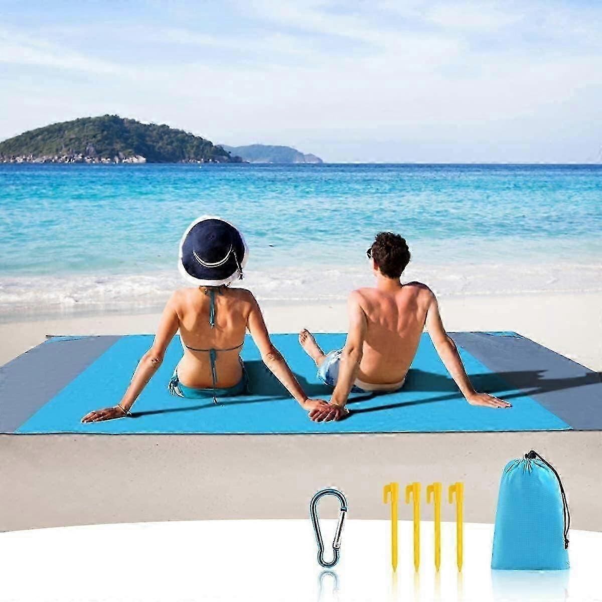 Beach Blanket Waterproof Beach Mat Sand Proof Beach Blanket Picnic Mat with Anchor for Travel, Campi