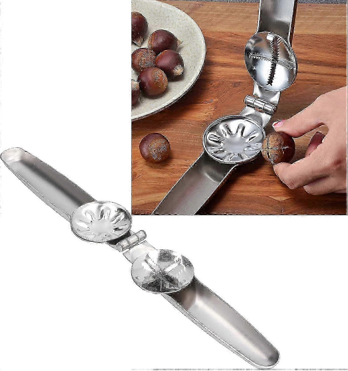 Chestnut Cutter, Stainless Steel Nut Cracker with Non-Slip Handle Portable Nutcracker Pistachio Peach Opener Nut Knife Crush Nuts Walnut Chestnuts