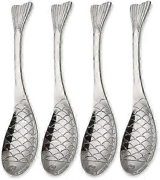 6.7" Creative (Fish) Spoons,Non-magnetic (Set of 4,Silver)