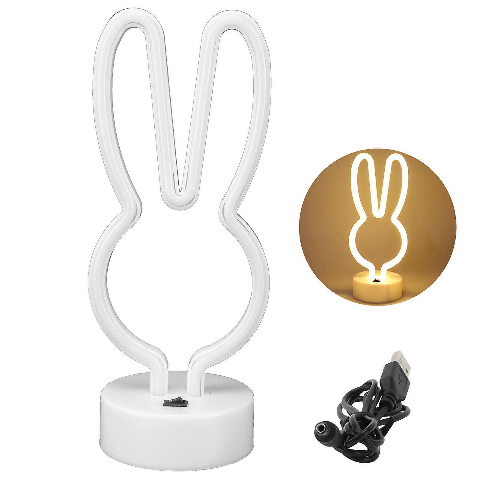 Rabbit Shape LED Neon Light Bedside Table Decor Neon Lamp with Base USB/Battery Powered