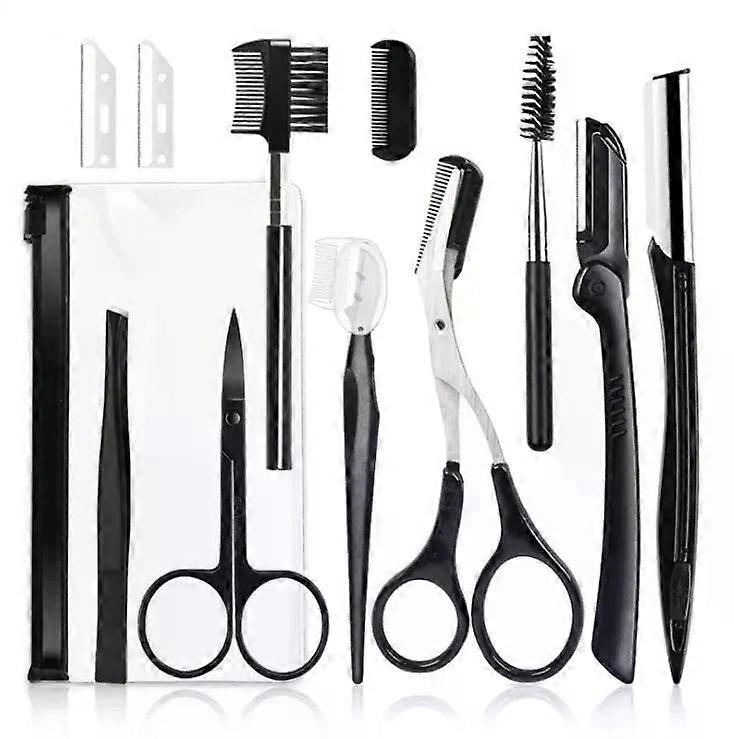 Black Eyebrow Trimming Scissors Stainless Steel Tweezers Eyebrow Scraping Eyebrow Comb Razor Eyebrow Clip Makeup Tools Sets