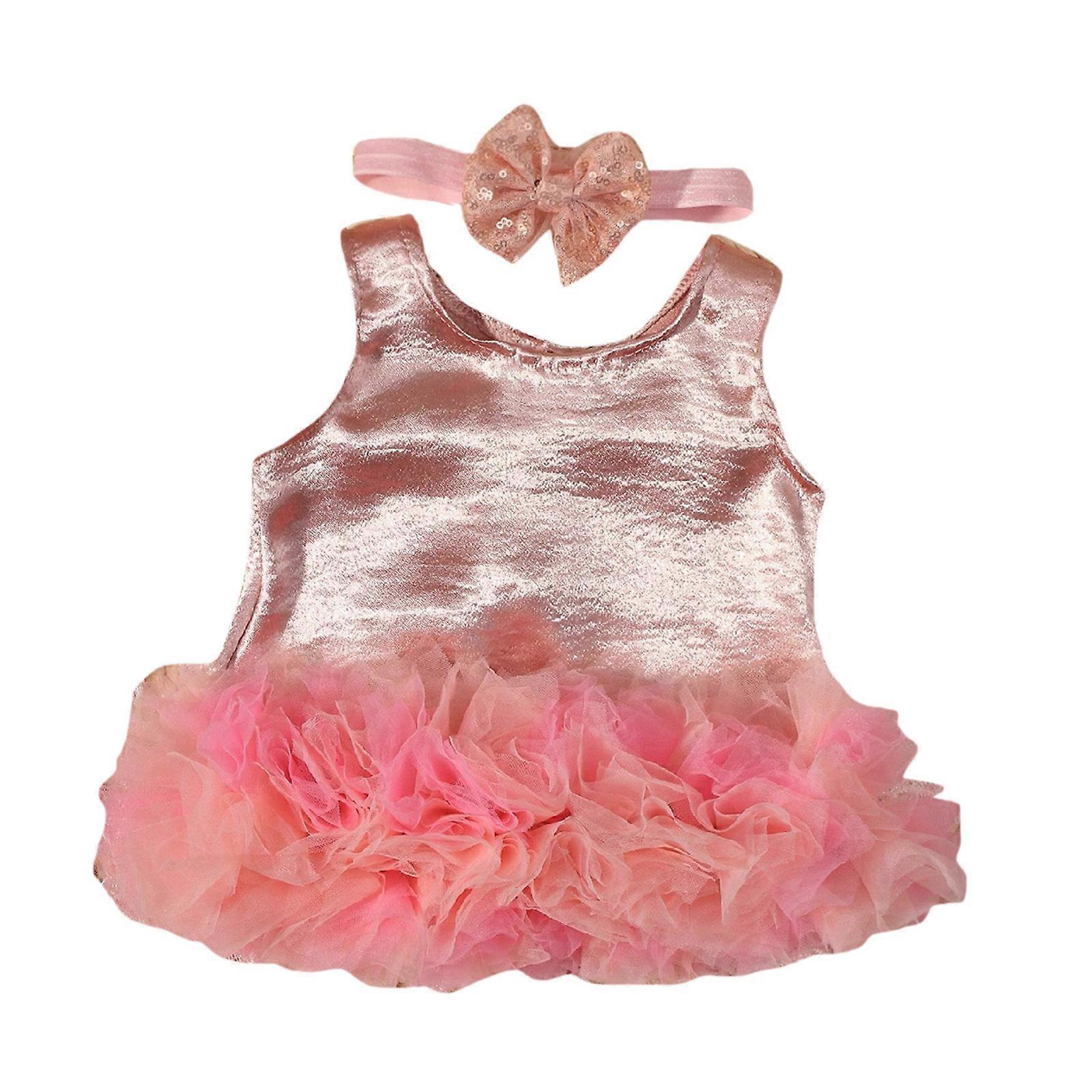 幼児の女の子ノースリーブドレスレースプレイスーツと蝶結びのヘッドバンド写真小道具パーティーウェアパーティー用ドレススーツパーティー用ドレススーツS