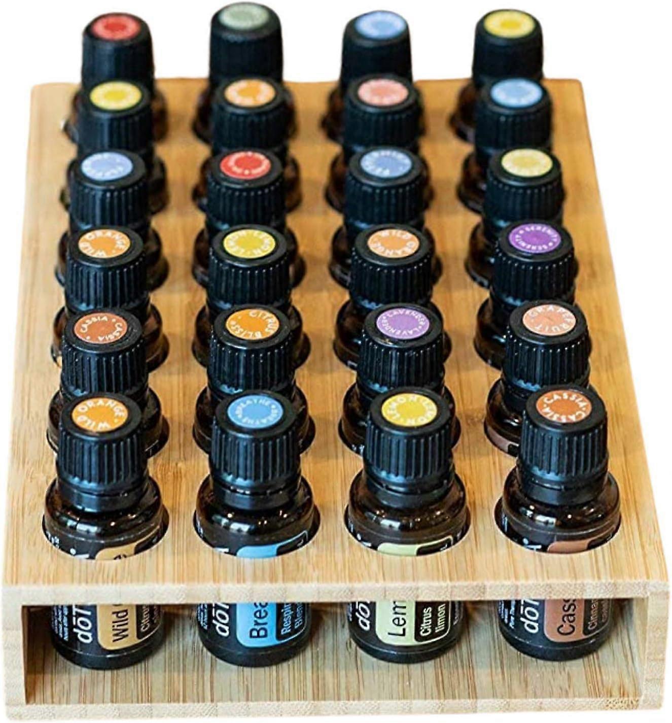 Wooden Tray for Essential Oils Open Sided Aromatherapy Storage for 15ml Essential Oil Bottles (24 Bottle)