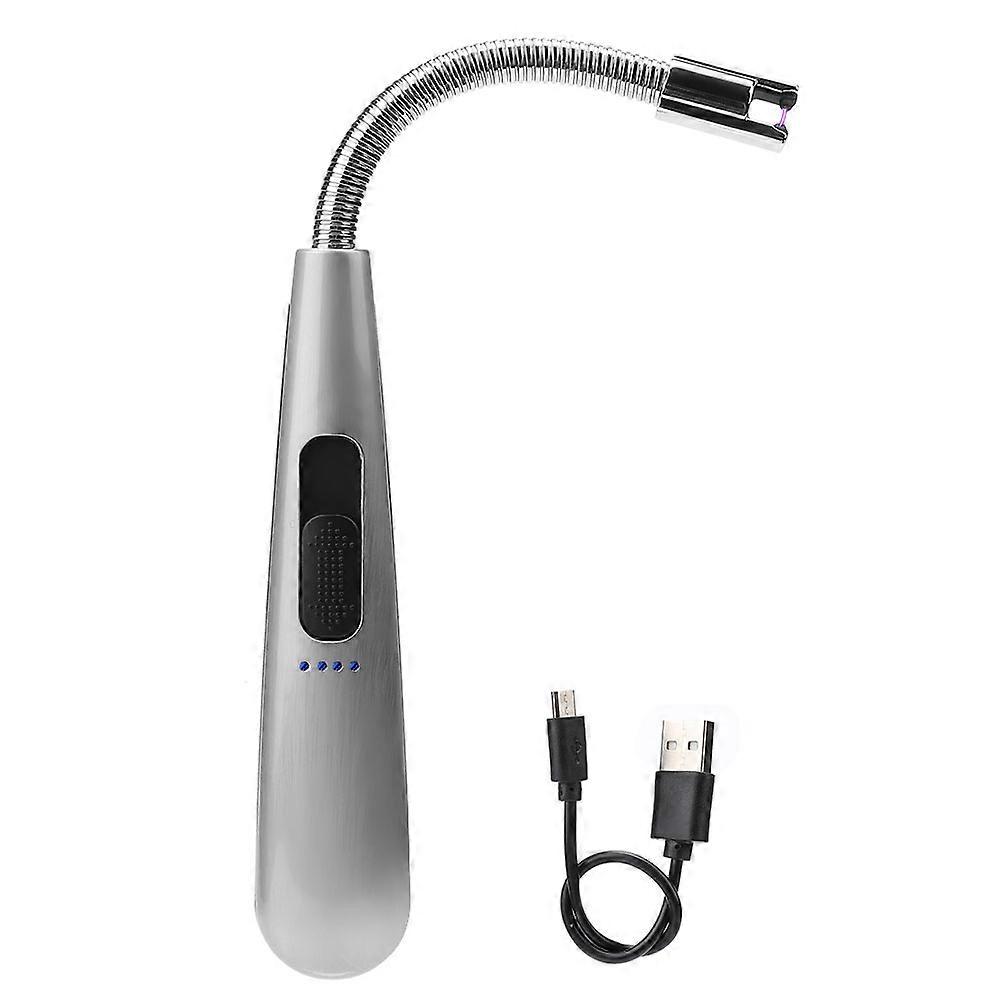 360° Rotatable Electric Arc Lighter Flameless USB Pulse Lighter Wind Proof for BBQ (Silver)