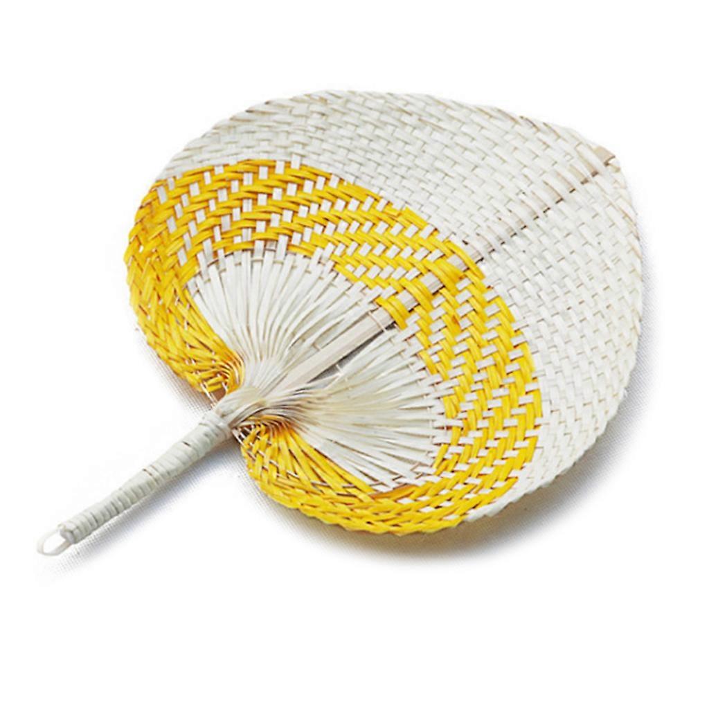 Yaz Soğutma Fanı Saf Doğal El Yapımı DIY Kalp Şeklinde Ahşap Dokuma Fan Yapay DIY Dokuma Soğutma Fanı Ev Dekorasyonu Sarı