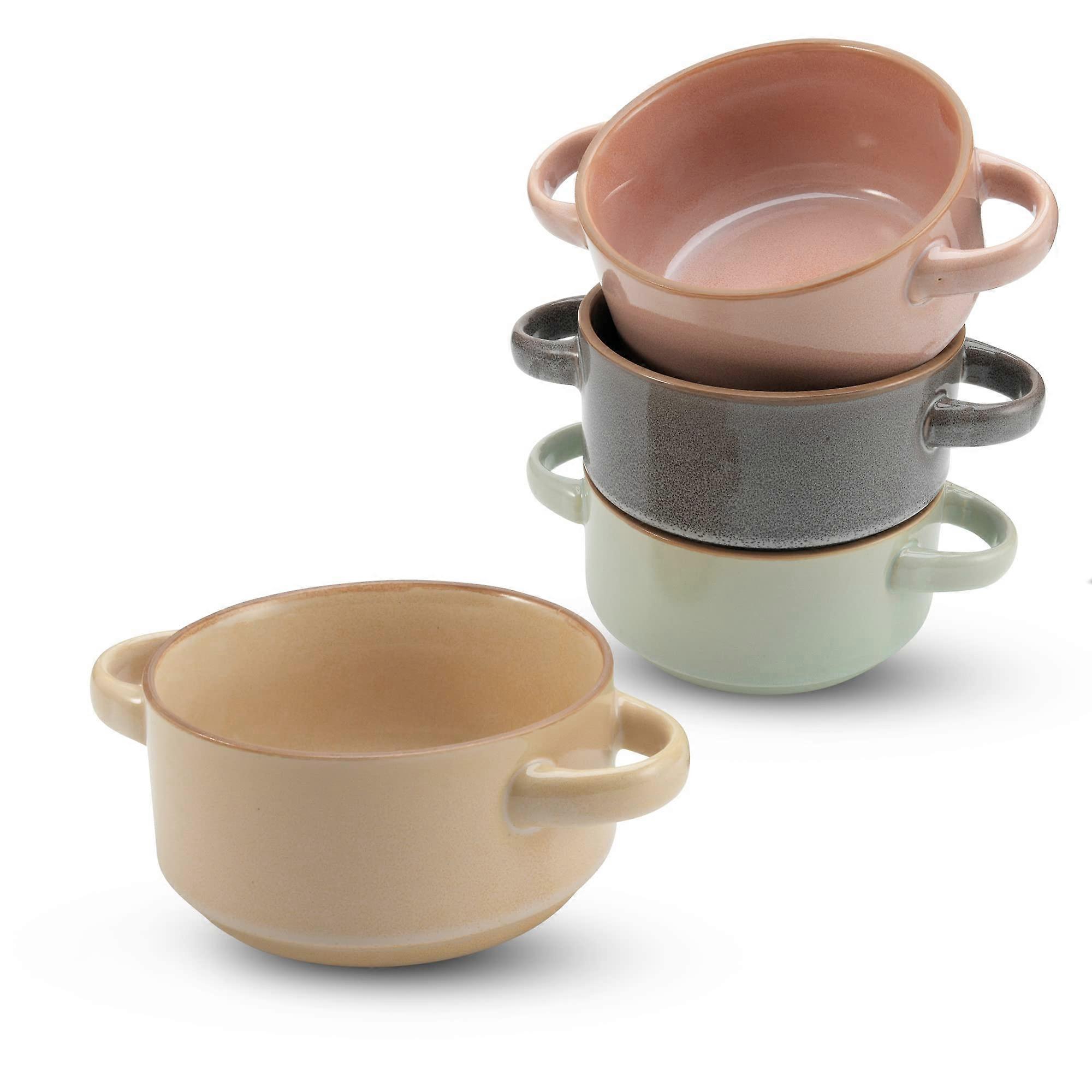 Soup Bowls with Handles Set of 4 | 16-Oz Stoneware French Onion Soup Bowls | Stackable Dishwasher Oven Safe Assorted Colors