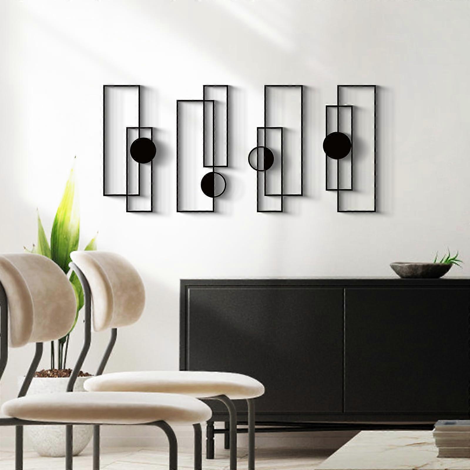 Metal Wall Art Black Abstract 3D Geometric Vertical Minimalist Design 4 Piece Set 22.5 x 7.5 Inch Textured Decor