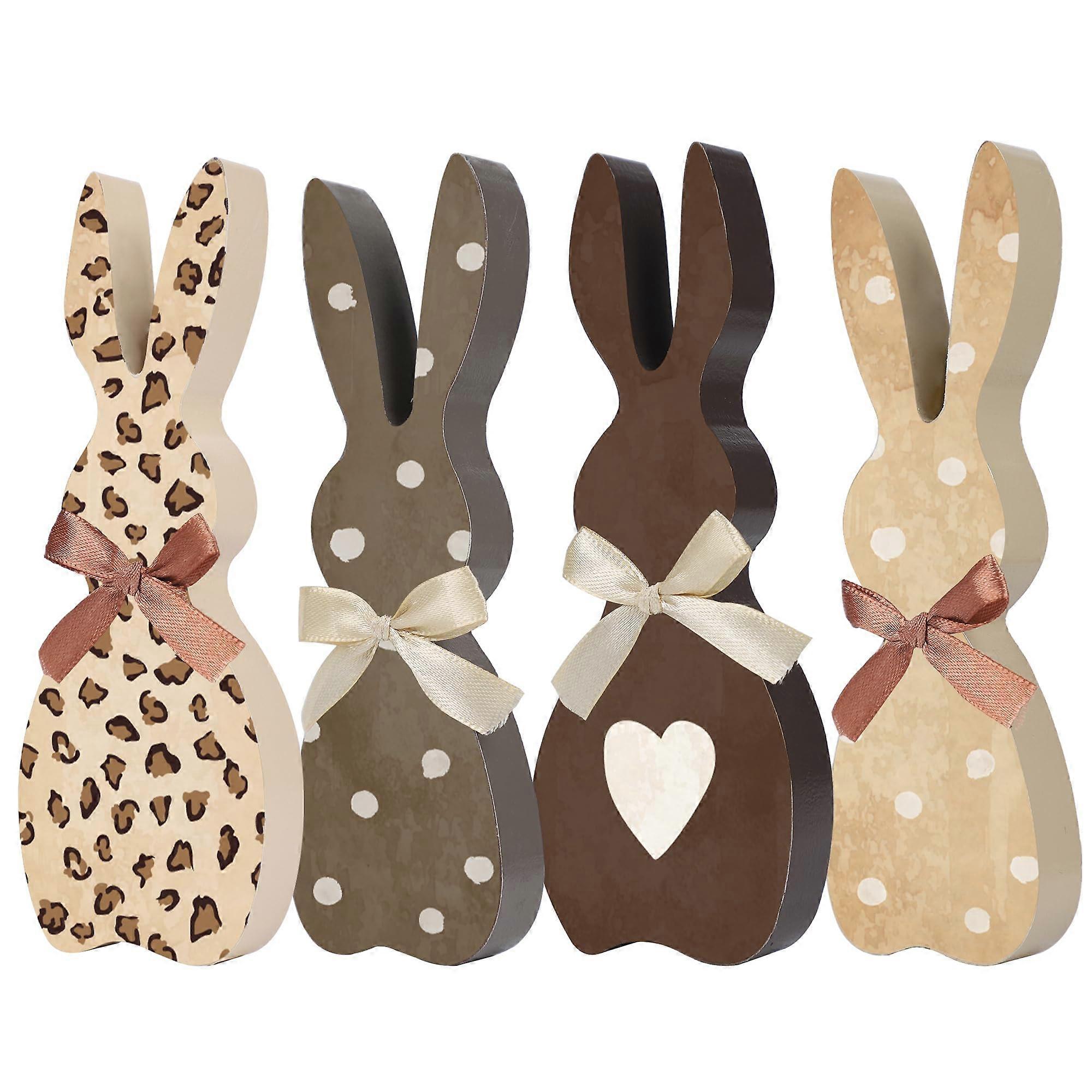 Easter Bunny Wood Signs Rustic Farmhouse Decor, Wooden Rabbit Centerpiece for Spring Holiday Table, Layered Tray Decor