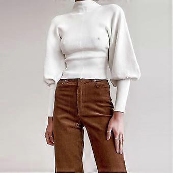 Women Autumn Vintage Long Lantern Sleeve Sweater Turtleneck