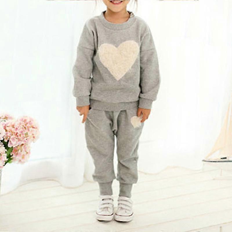 Kids Girls Sports Outfit Heart Print Sweatshirt Top Sweatpants Set