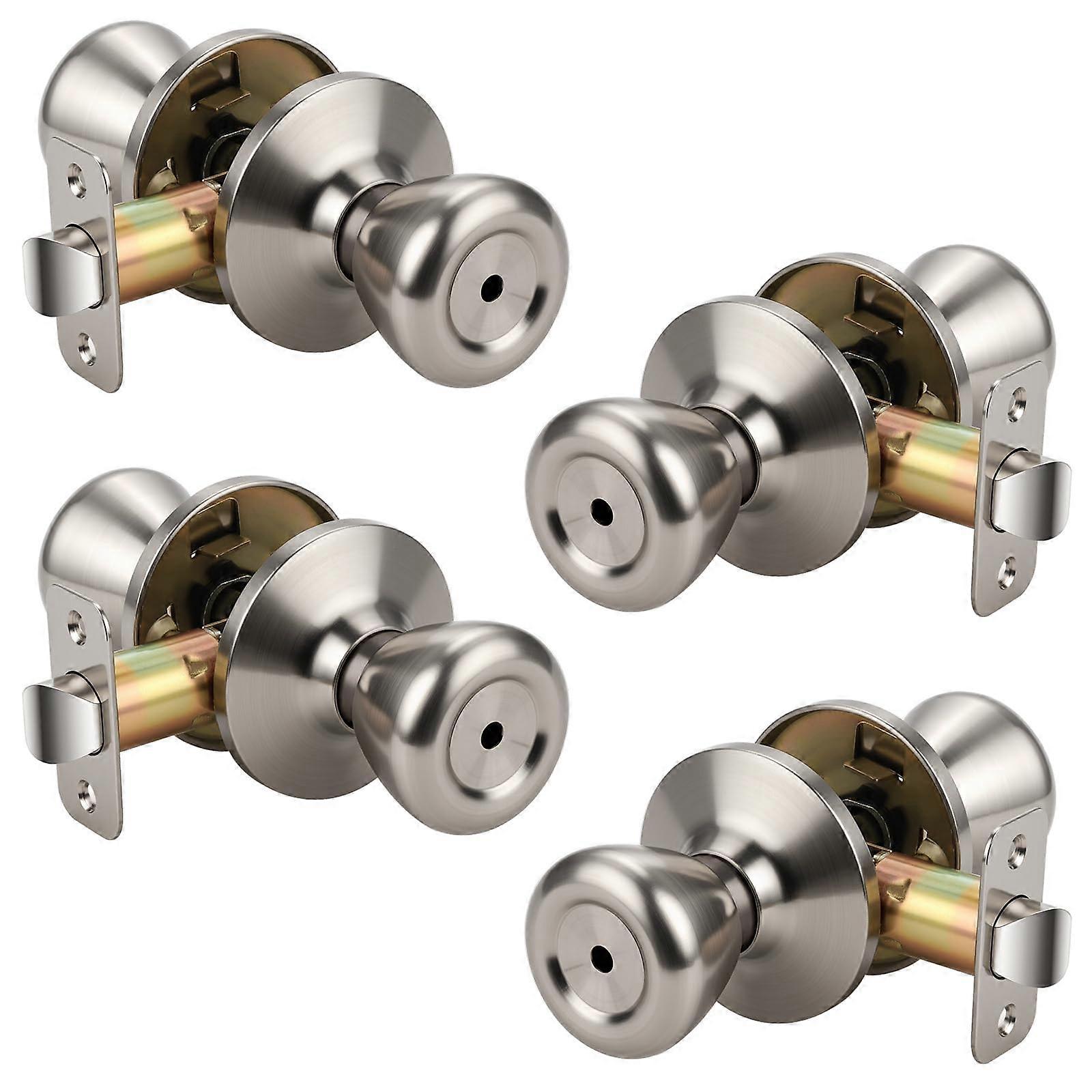 4 Pack Privacy Door Knobs Brushed Nickel, Round Interior Knobs for Bathroom Bedroom Doors, Durable and Stylish Design