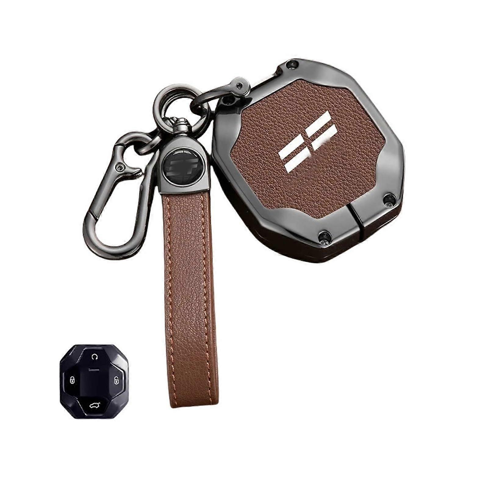 Car Zinc Alloy Leather Key Case Cover for Jetour Traveller 2023 2024 T2 Keyless Fob Holder Keychain A6