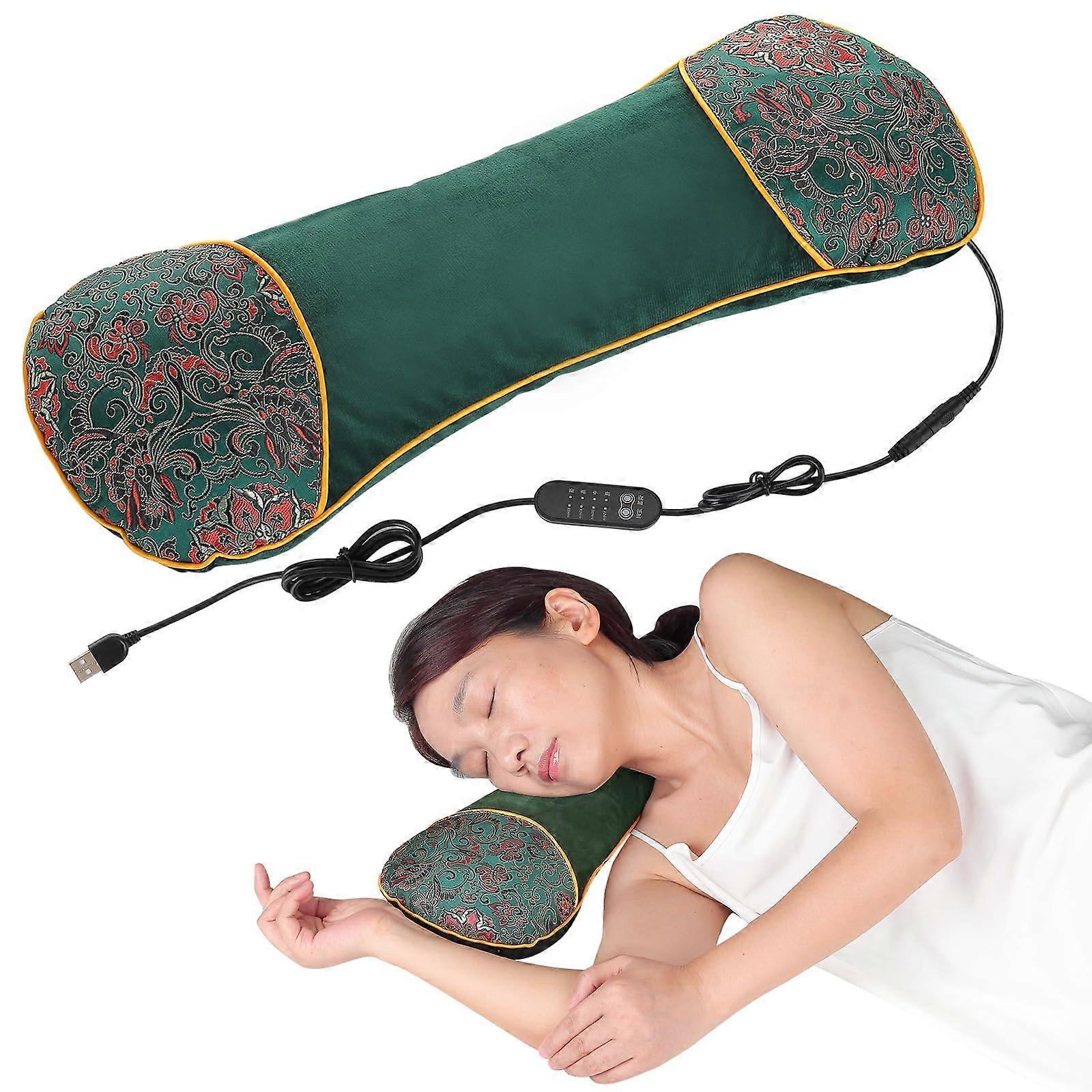 Wormwood Cervical Heating Pillow Velvet, Disassemblable and Washable, Temperature Controllable Neck Support Pillow, Green