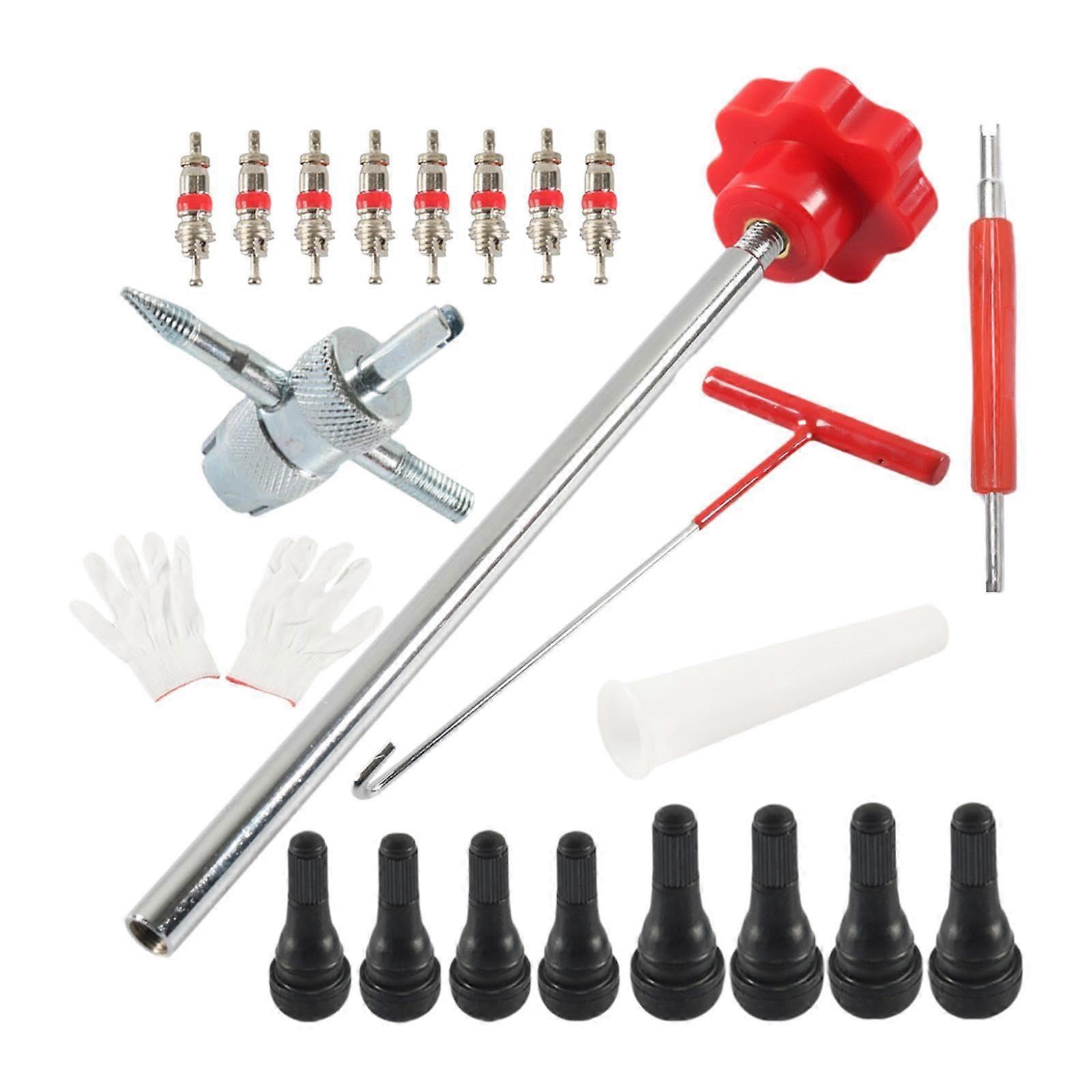 Quick Change Tire Valve Tool Kit Valve Stem Puller,Multifunctional,Spare Parts Practical Replace Installer Tool for Auto, Red 22 Pieces