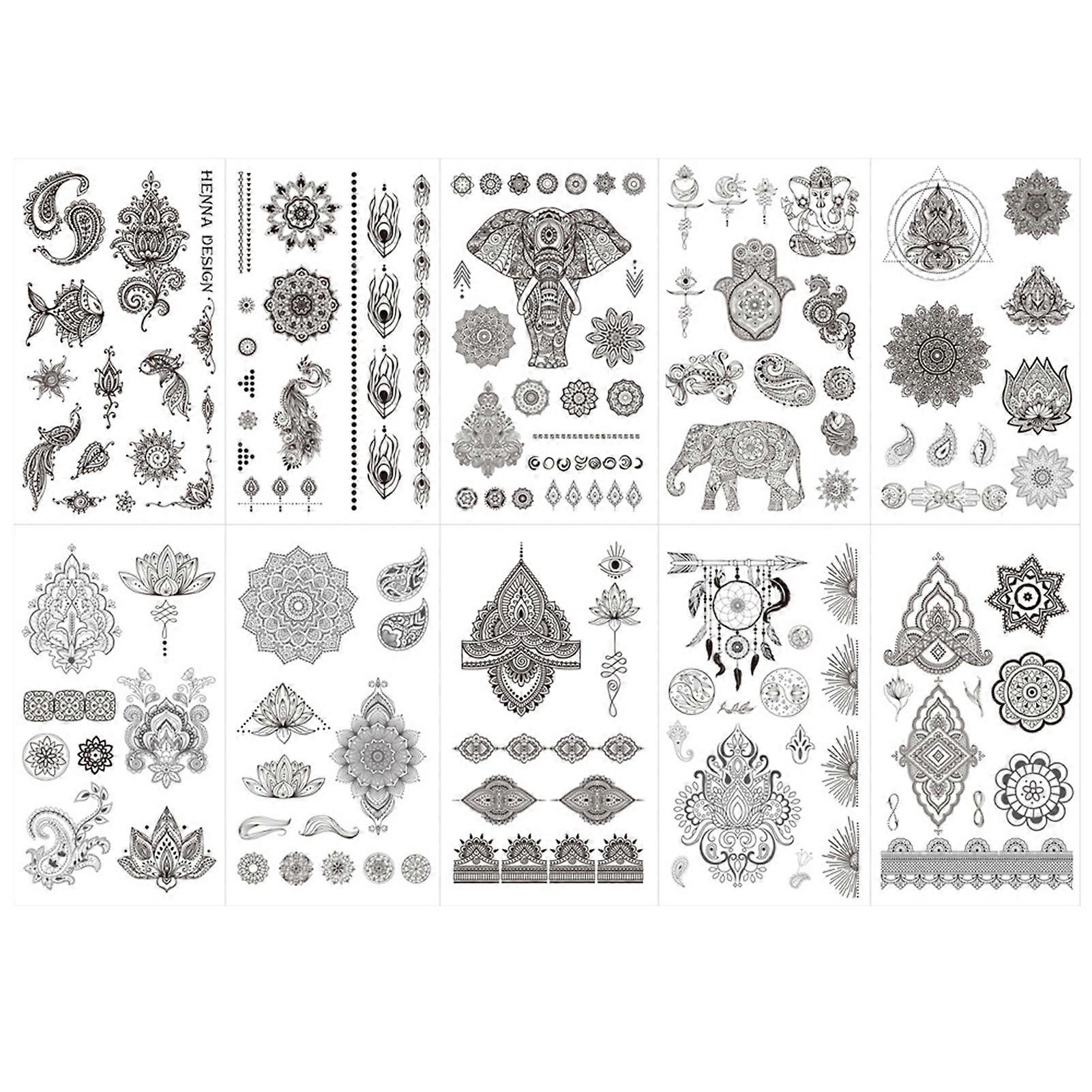 Black Flower Temporary Tattoos Sexy Multi Floral Pattern Temp Tattoos Sticker