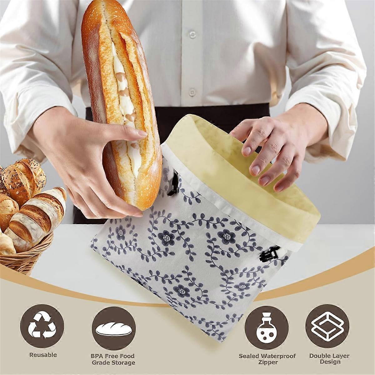 2Pack Reusable Beeswax Bread Bag,Large Linen Sourdough Bread Bags
