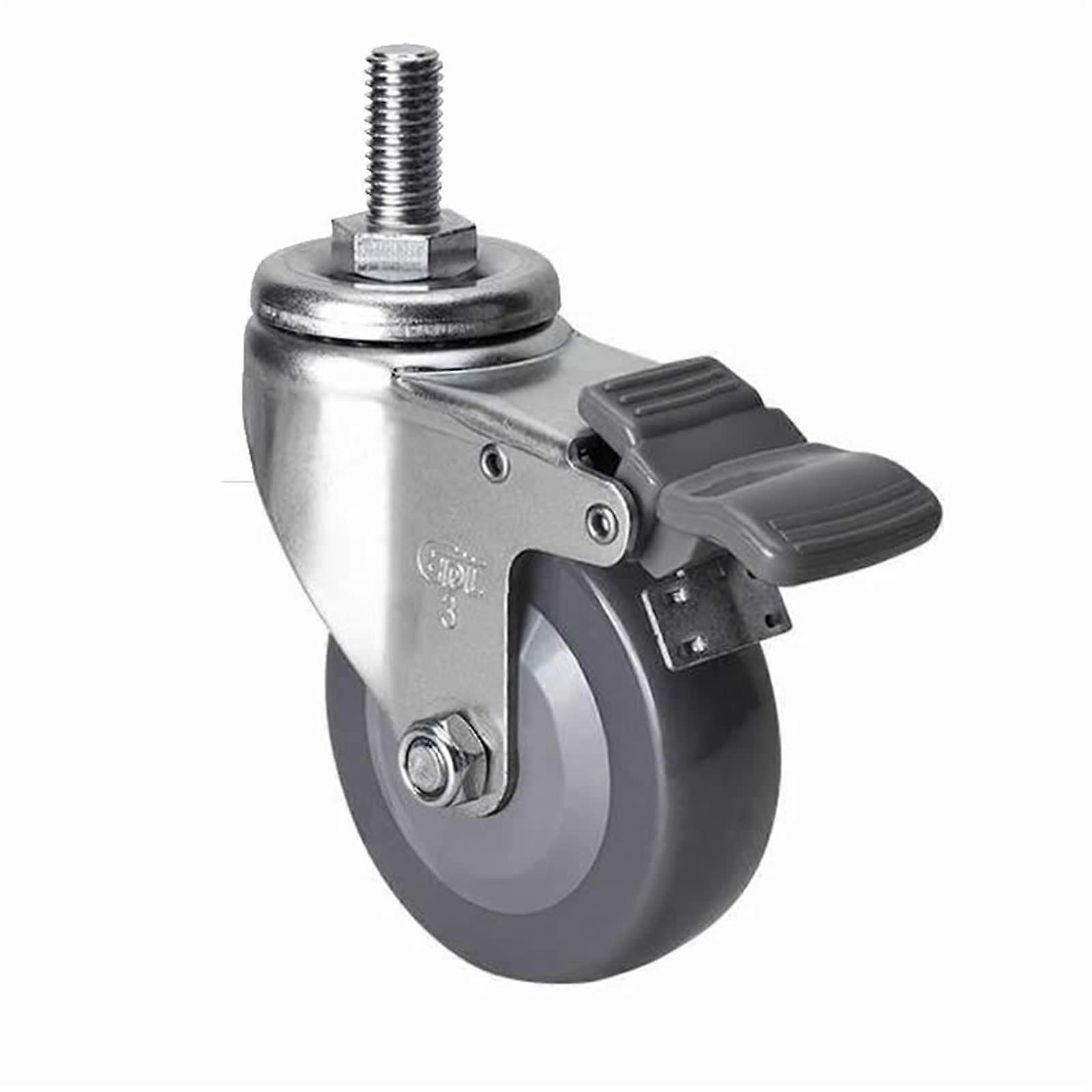 PU Tread Universal Wheel Casters with Brake, 5 Inch M12X25 Ground Protection Furniture Casters, Heavy-Duty, 1 Piece