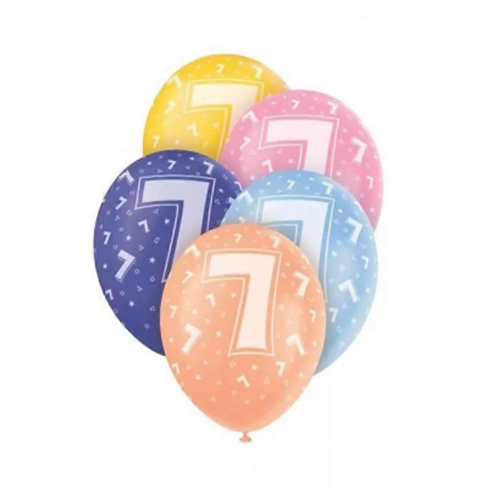 Palloncini unici per il 7° compleanno in lattice per feste (confezione da 5)