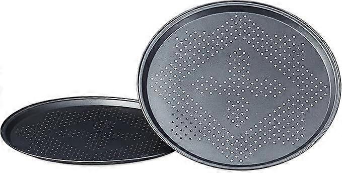 Round pizza baking trays with perforations, internal diameter 32 cm, set of 2, non-stick coating, anthracite
