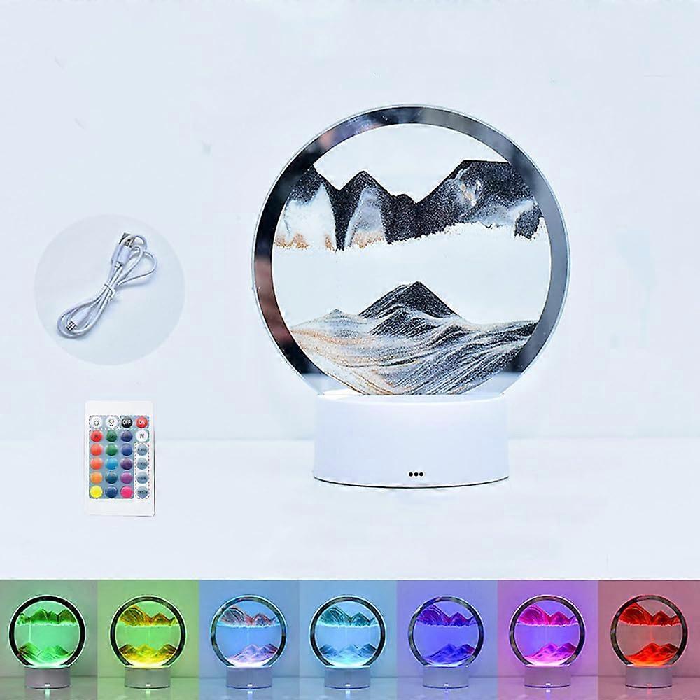 Moving Sand Art Picture 3D Deep Sea Sandscape Display 7.9 Inch Black LED Quicksand Lamp for Home Office Decor