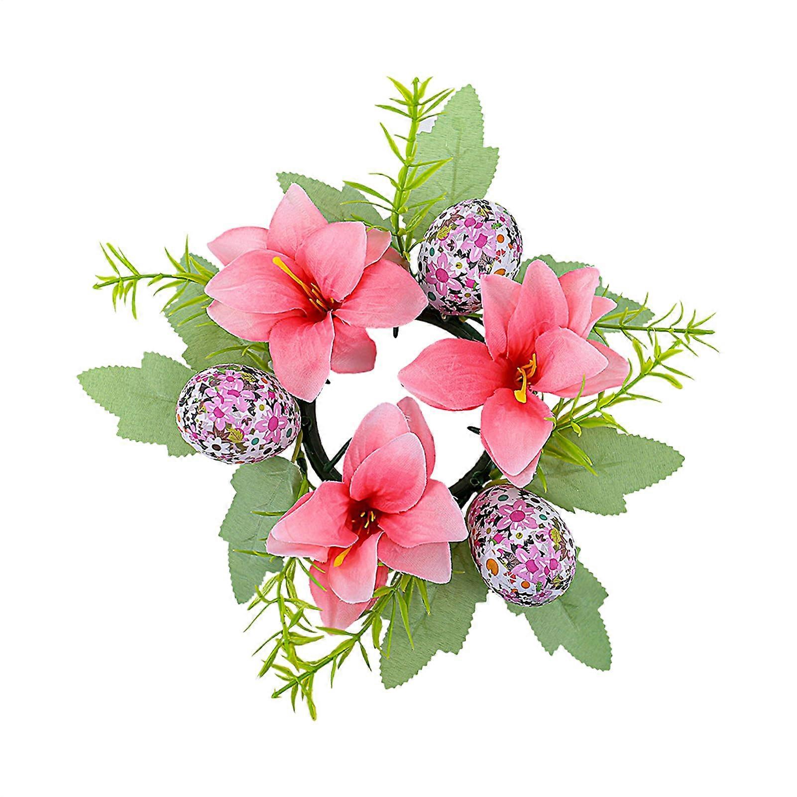 Easter Candle Rings - Artificial Spring Garland for Table Decoration, Pink Egg Flower Ring, Highlight for Home