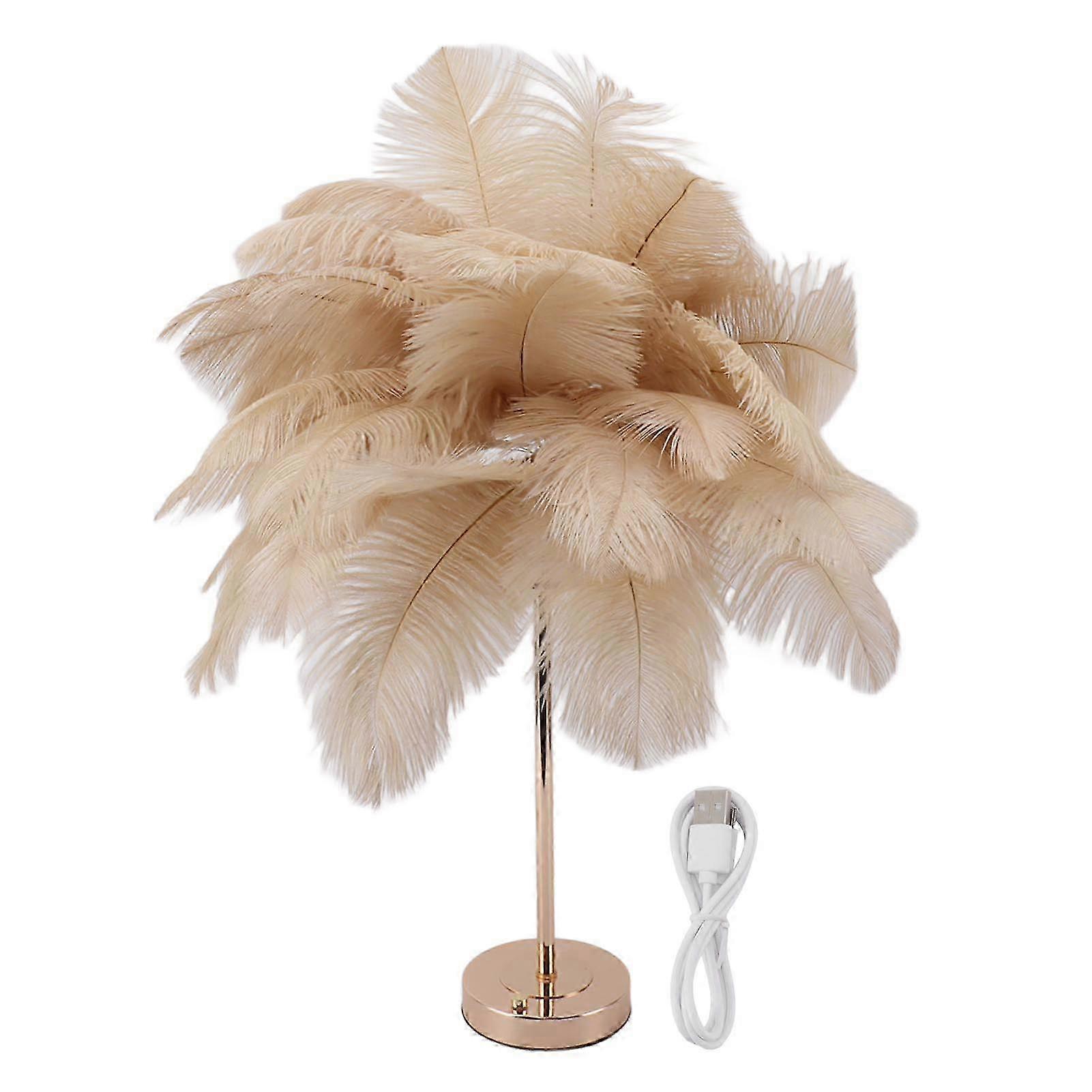 Decorative USB Rechargeable Touch Control Table Lamp with 30 Feathers - Camel