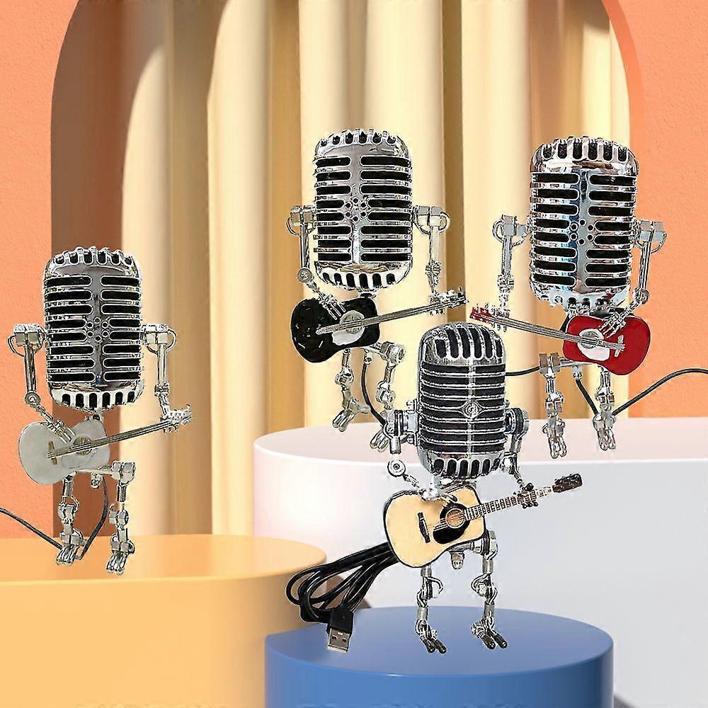 빈티지 마이크 로봇 램프 기타 책상 연주 LED 램프 라이트 빈티지 미니어처