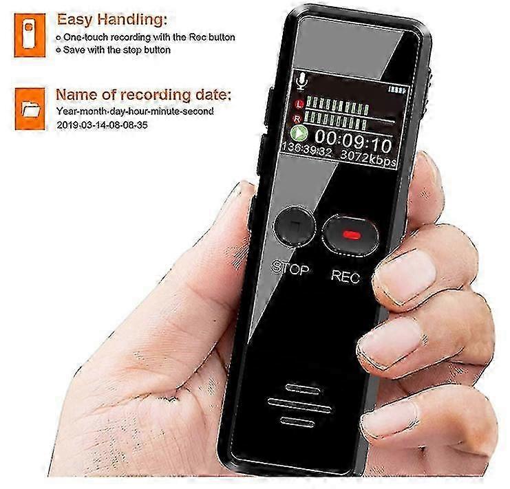 Digital Voice Recorder, 8gb 3072kbps Voice Activated Recorder With Slow Motion Playback Type-c Charging Portable For Lecture Meeting Interview, Black