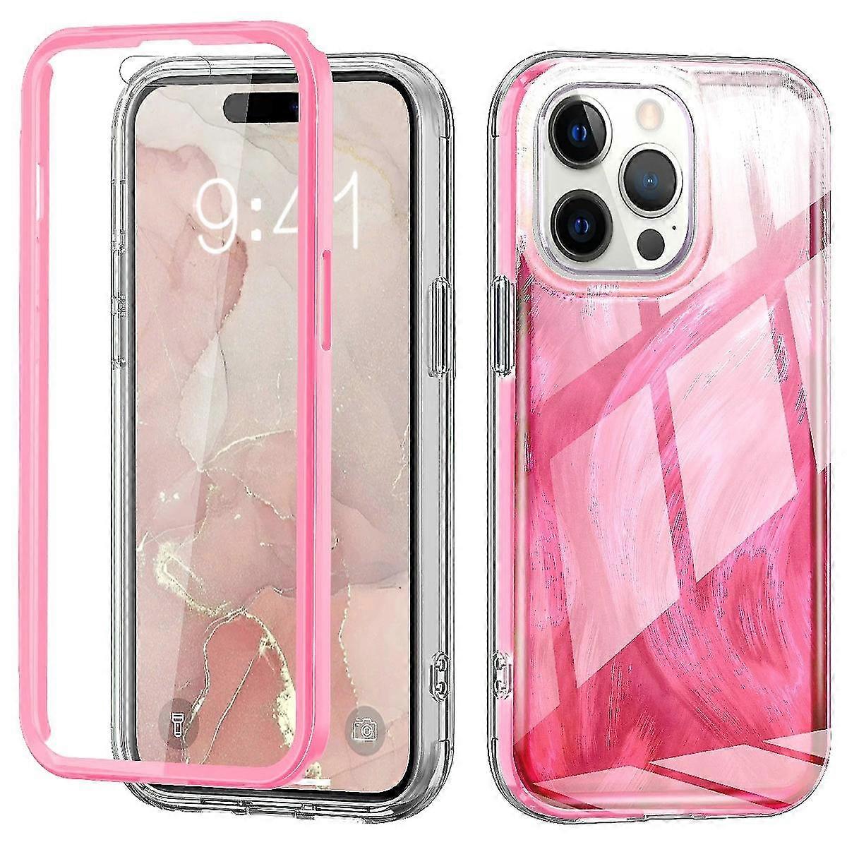 Green Full Body Gradient Feather Pattern Protective Case for  14 Pro
