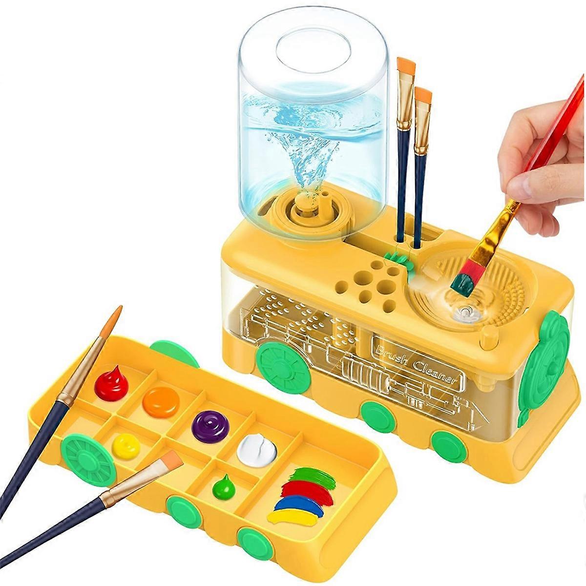 Upgraded Cartoon Paint Brush Cleaner with Tray, Holder & Drain for Acrylic and Watercolor Painingts