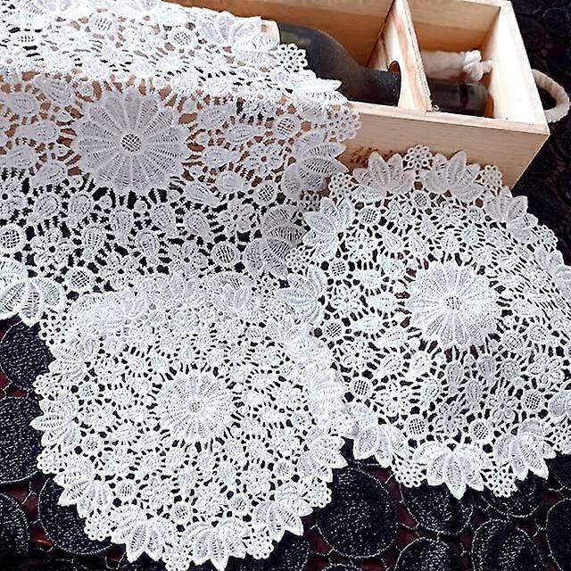 Hollow Round Coaster Set 25cm, Embroidered Flower Design, Table Mat for Dining Room and Coffee Table