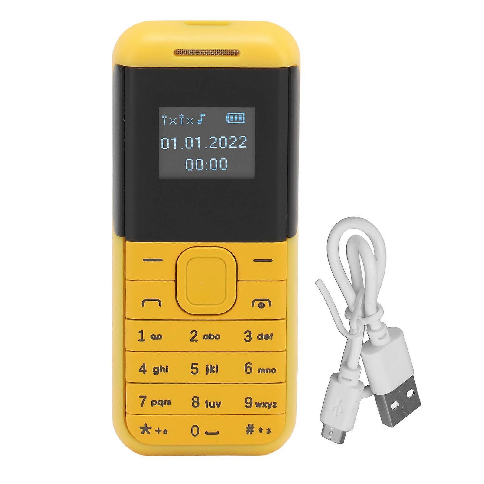 2G 2 in 1 Mini Mobile Phone 0.66 Inch Screen Bluetooth Music Player Dual Card Standby GSM Small Basic Phone for Kids Elderly Yellow